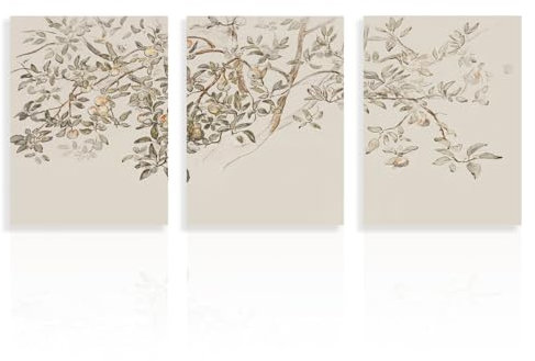 Dazzlewall 3 Stück Vintage Apfelbaum Leinwand Bilder, Rustikale Botanische Pflanzen Wandbilder für Schlafzimmer Wohnzimmer Dekor 30x40 cm Ungerahmt