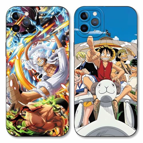Handyhülle 2 Stück für iPhone 12 Hülle 6.1'' Anime Gear 5 Luffy Zoro Nika Manga Mode Muster Design Case Kameraschutz Schutzhülle Stoßfest TPU Silikon Weich Ultra Dünn Cover - Schwarz