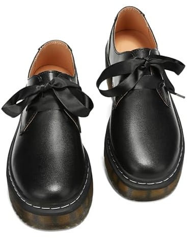 ilatyia Women Lace-up Platform Chunky Loafers Classic Lug Sole Oxford Shoes Business Work Office Dress Shoes Black,9 US