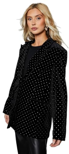 Dorothy Perkins Diamante Velvet Blazer, 14, Black