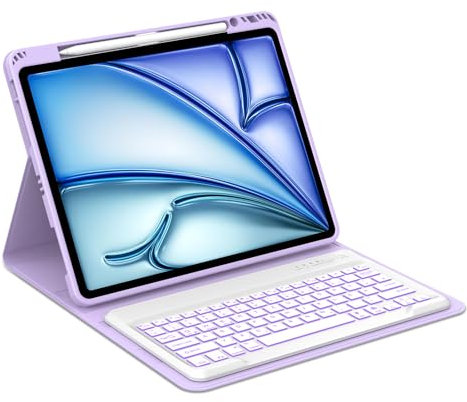 Occtingkind, Tastatur für iPad Air 13 Zoll, Hülle mit Tastatur für iPad Air 13 2025 M3/2024 M2, Hülle mit Abnehmbar Bluetooth Keyboard, QWERTZ Layout, USB C, Hintergrundbeleuchtung, Trackpad, Lila