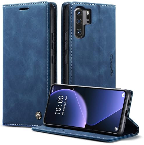 Phernykas Wallet Case for Huawei P30 Pro with Card Holder, Kickstand Blocking Magnetic Closure Shockproof Protective PU Leather Cover for P30 Pro Flip Case Wallet - Blue