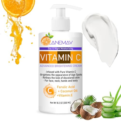Vitamin C Body Cream 300ml – Large-Capacity Vitamin C Body Lotion with Coconut Oil & Vitamin E for Dry Skin – Advanced Brightening & Hydrating Body Lotion for Smooth, Radiant Skin