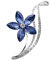 Broche bijou style fleur bleu en acier argenté et cristal bleu.