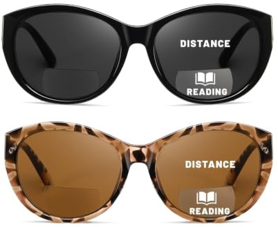Hubeye Bifokale Sonnenlesebrille für Damen Outdoor-Sonnenleser Getönte Lesehilfe Klassisch Retro Stil UV400 Schutz Brillen(Schwarz+Streifen, 1.5)
