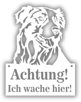 Anwicar Vorsicht Hund Schild - Warnschild aus Stahl 1,5 mm - Wetterfestes Hundeschild für Außen - Achtung Hund Türschild - Hunde Schilder Gartenzaun - Border Collie - Weiß