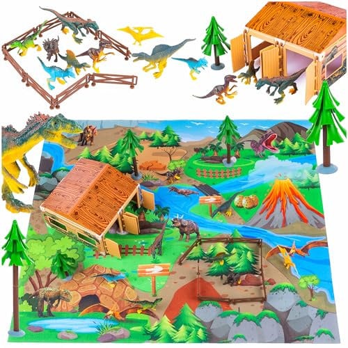 Kinderplay Dinosaurier Spielzeug Set – 72-teilig mit Rutschfester Spielmatte 79 x 70 cm – Rollenspiel für Kinder ab 3 Jahren – Figuren aus robustem Kunststoff