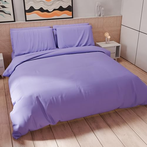PETTI Artigiani Italiani - Set Copripiumino Matrimoniale 240x220 cm (2 Federe 50x80 cm Incluse), Parure Copripiumino Morbida Microfibra Tinta Unita Lilla