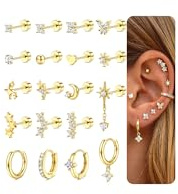 ORAZIO 19 Pcs Helix Piercings Chirurgenstahl Tragus Conch Piercing Ohrringe Gold Creolen Ohrstecker Hypoallergen Goldene Ohrringe Damen Set Piercing Ohr Schmuck