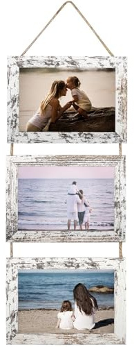 Zyiphor 13x18 cm Bilderrahmen Collage Set, Rustikale Dreifach Aufhängung für 3 Fotos, Wanddekoration aus Holz, Bilderrahmen Vintage Weiß Optik, für Postkarten und Erinnerungsfotos im Hochformat
