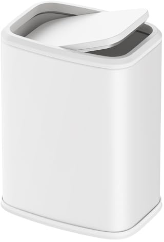 Cesun Small Bathroom Trash Can with Swing Lid, 2.1 Gallons, White | Hidden Trash Bag Design, Soft Close Lid, Odor Control, Stainless Steel Garbage Can for Office/Bedroom/Under Sink/Near Desk