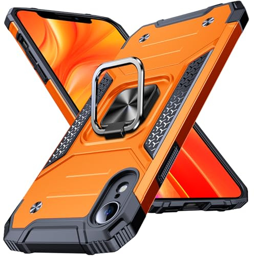 Anqrp Heavy Duty Case for iPhone XR Case with Enhanced Ring Holder Grip Stand, Military Grade Shockproof Rugged Drop Protective Silicone Hard iPhone XR Phone Case Cover, Orange