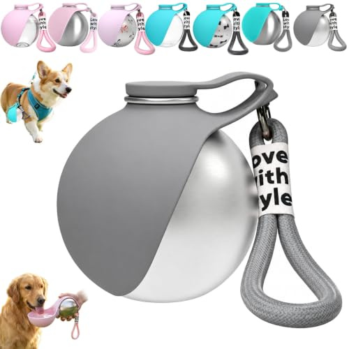 Borraccia per Cane Portatile Acqua, Borraccia Cane Portatile 2-In-1 per Cani, Borraccias per Cani Portatile, Ciotola Acqua Canes Portatile, 285 Ml-Ideale per Passeggiate (Grigio)
