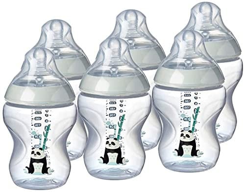 Tommee Tippee Closer to Nature Baby Bottles, 260ml, 6 Pack, Slow Flow Breast-Like Teat with Anti-Colic Valve, Pip the Panda