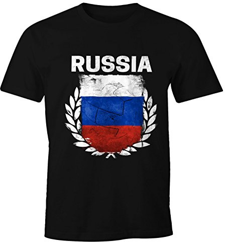 MoonWorks EM WM T-Shirt Herren Fußball Russland Flagge Vintage Russia Fanshirt Fan Shirt