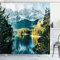 ABAKUHAUS Winter Duschvorhang, Berg Frozen Lake, Stoffliches Gewebe Badezimmerdekorationsset mit Haken, 175 x 220 cm, Grün Teal