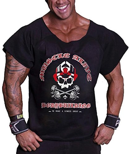 Muscle Alive Uomo Culturismo Men Rag Top Allenamento Spugna di Coton