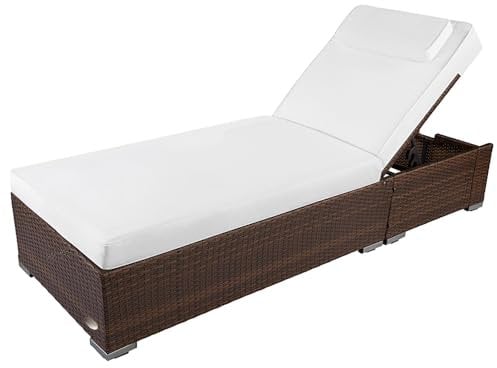 RS Trade Sonnenliege Palermo Braun - Outdoor Liege mit beständigem Poly-Rattan-Geflecht - verstellbare Rückenlehne – extra hoch & breite Liegefläche - inkl. Kopfteil und 10 cm Auflage