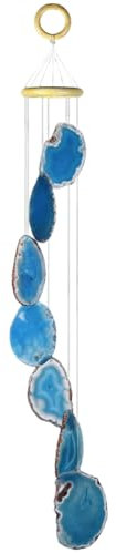 KYEYGWO Blau Achat Scheiben Geode Windspiel Sun Catcher KristallsteinGlockenspiel Artwork für Hausgarten Dekoration 70-85 cm
