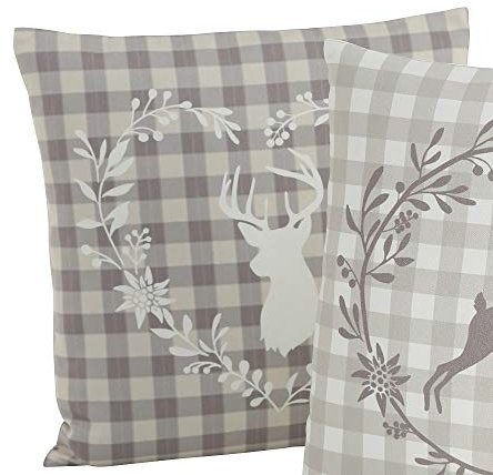 BOLTZE 1 x Kissen Hirsch kariert 45 x 45 cm, Wunschmodell:Links