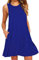 OMZIN Damen Solid Taschen Casual Knielang Lose Kleid, XXL, Tasche-blau