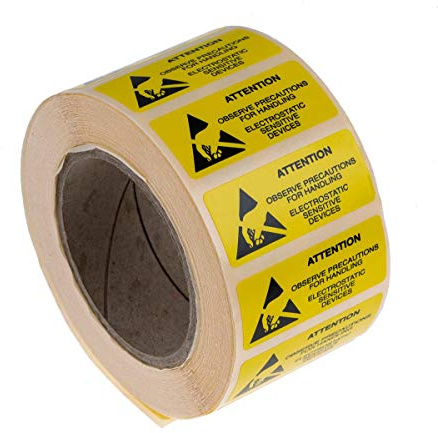 RS PRO 1000 Per Pack Papier ESD-Aufkleber, Englisch, Gelb, Attention, H 38 mm B 16 mm