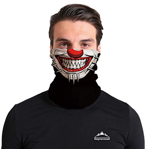 Bergmannswald® umgenähtes Multifunktionstuch - atmungsaktiv und flexibel - Ideal zum Sport, Reisen oder Motorradfahren (Der verrückte Clown, 1er Pack)