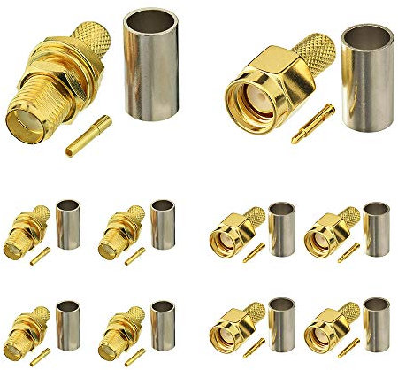 Superbat SMA Stecker Crimpverbinder Kit SMA Stecker + SMA Buchse Crimp Lötanschluss Kit für RG58 RG303 RG141 RG142 RG400 LMR195 Low Loss Koaxialkabel (10 Stück)
