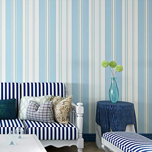 LIANYG Tapete Kinderzimmer Tapete Kinderzimmer Romantische Rosa Prinzessin Zimmer Umweltschutz Vlies Blau Streifen Tapete Selbstklebende Tapete