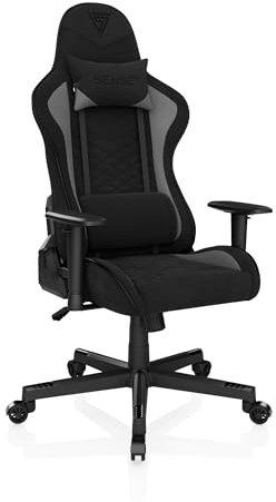 SENSE7 Gaming Stoff Spellcaster Bürostuhl Zocker Gamer Ergonomischer Stuhl Armlehne Einteiliger Stahlrahmen Einstellbarer Neigungswinkel Schwarz-Grau, 43-52 x 69,5 x 57, 5902659841551