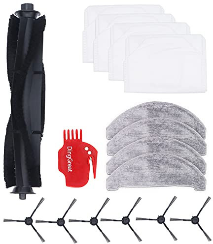 DingGreat Ersatzteile für Roidmi Eve Plus Staubsauger Roboter, 1 Hauptbürste + 6 Seitenbürste + 4 Staubbeutel + 4 Mikrofasermopptuch + 1 Reinigungsbürste