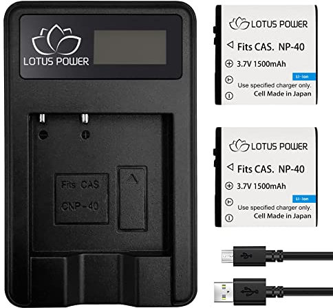 Lotus Power NP-40 Akkus & Ladegerät, NP40 Einzelladegerät und NP 40 Batterie Kompatibel mit Casio Exilim EX-FC100 / AZ528 Astro Zoom/Sell HD 16MP Camcorder (1 Ladegerät & 2 Akkus)
