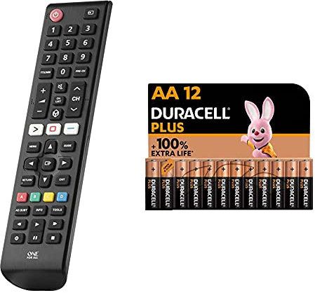 One For All Télécommande de Remplacement Samsung & Duracell - Nouveau Piles alcalines AA Plus, 1.5 V LR6 MN1500, Paquet de 12