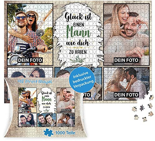 PR Print Royal Foto-Puzzle mit 5 Fotos Bedrucken - Glück ist einen Mann wie Dich zu haben - Collagen-Puzzle selber gestalten für den Mann - 1000 Teile inkl. hochwertiger Kartonverpackung