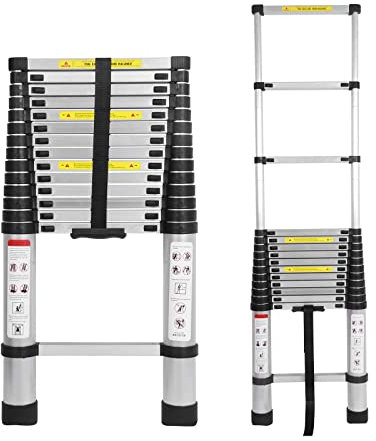 4,4M Scala Telescopica in Alluminio, Scala di Estensione Portatile per Mansarda, 14.4FT Scaletta Pieghevole Scala Multifunzione in Alluminio per Uso Interno Esterno, 330 libbre/150 kg capacità