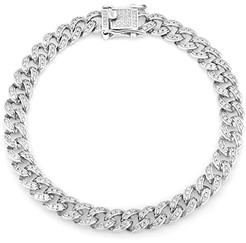 Tony Fein Panzerarmband 7 mm 925 Sterling Silber Rhodiniert mit Zirkonia Stein Massiv für Damen und Herren 18 cm