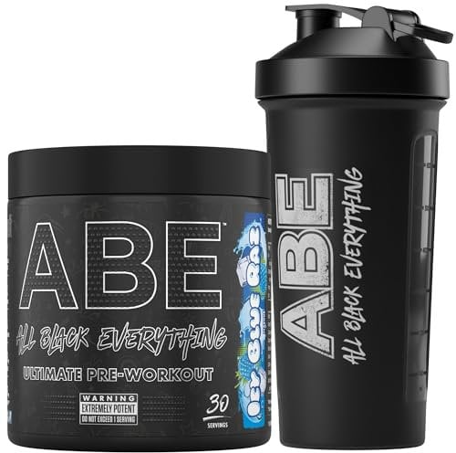 Applied Nutrition Bundle ABE Pre Workout 375g + ABE Black Shaker | All Black Everything Pre Workout Powder, Energy Drink, Physical Performance, Creatine, Beta Alanine, Caffeine (ICY Blue Raz)
