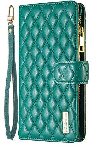 OPPO A16S / A54S / A16 Phone Case Zipper Flip Shockproof Leather Wallet Cover with Kickstand Card Holder Silicone Bumper Zip Pocket Folio Cases for OPPO A16S / A54S / A16 Case for Girls Women, Green