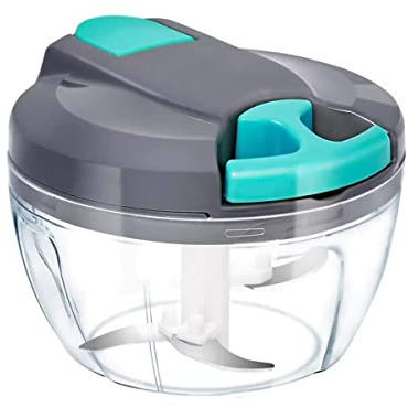 Zwiebelschneider Manuell, 500ML Zerkleinerer mit Seilzug, Multihacker, Gemüseschneider, Ideal für Obst & GemüSe, Babynahrung(Blau)