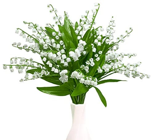 Huahuashijie 18 pcs White Artificial Flowers Lily of The Valley Bouquet for Wedding Bouquet Home Decor Office Decoration