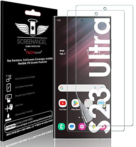 TECHGEAR 2 Pack Screen Protector fits Samsung Galaxy S23 Ultra 5G [Screen Angel Edition] [In-Display Fingerprint Support][Case Friendly][Bubble Free][FULL Screen Coverage] HD Clear Flexible TPU Film