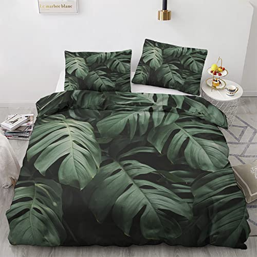 GEDAEUBA Monstera Bettwäsche 200x220 Sommer - Tropische Blätter Bettbezug 200 x 220 3 teilig, Wendebettwäsche und Kissenbezug 80x80, Weiche Mikrofaser Bettwäsche-Sets mit Reißverschluss