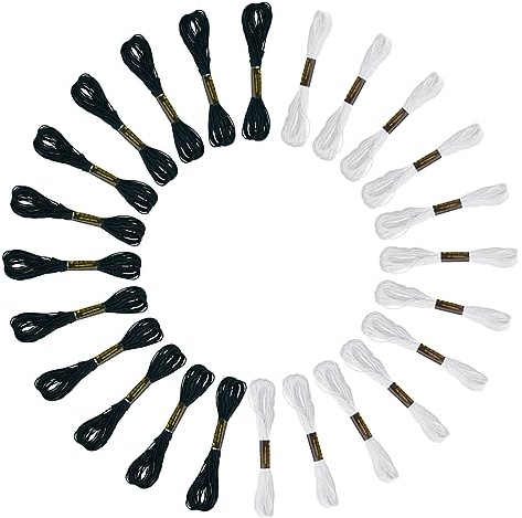 SJBAUTYO 12 matassine per punto croce, filo da ricamo in cotone bianco e nero,filo di amicizia, filo per braccialetti dell'amicizia