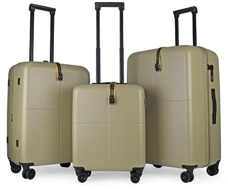JLY Premium Hard Suitcase Set of 3 – 100% German Covestro Polycarbonate Luggage with 4 Spinner Wheels, TSA Lock, Superior Organisation – Small + Medium + Large – Olive Green