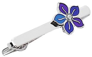 KnBoB Pince à Cravate pour Homme en Laiton Fleur Argent avec Zirconium Carre Blanc Pince Cravate