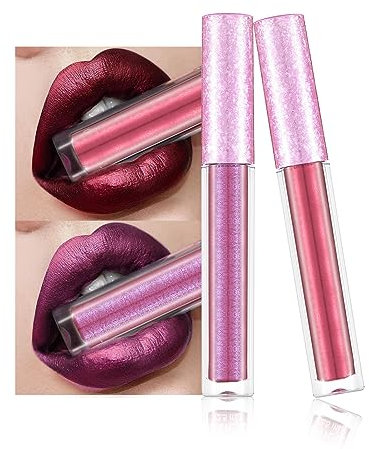 Lip Stick Set,Matte Lipstick Purple & dark red Lipstick Makeup Metallic Light Lipsticks,Lipsticks For Women Long Lasting Waterproof Non-Stick Cup Not Fade Glitter Gift