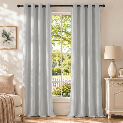 Ystyle Verdunklungsvorhänge mit Ösen Samt 2er Set, 140×225 cm, Grauweiß | Thermovorhang Hitzeschutz für Wohnzimmer, 100% Blickdichte Vorhänge Schlafzimmer, Weich Modern Gardinen Blickdicht