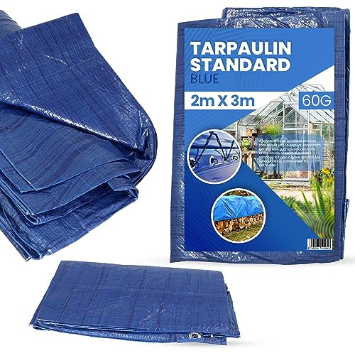 Bâche de Protection 2x3m PVC 50 g/m² Imperméable Extérieur en Tissu Industrielle Multifonction pour Meubles Camping Voiture étanche Multi-Usage Universelle