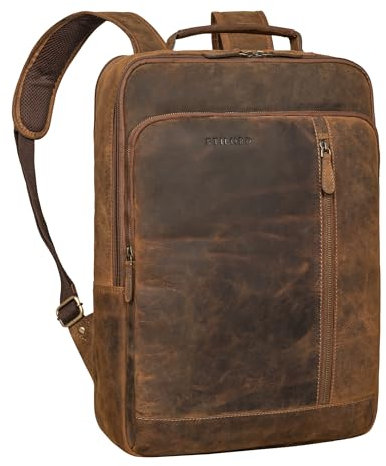 STILORD 'Konrad' Sac à dos d'affaires en cuir pour hommes et femmes Sac à dos de travail élégant pour ordinateur portable 15,6 pouces Sac à dos, Couleur:calais - marron
