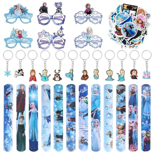Regalos para fiestas de Frozen - pulsera infantil Frozen, pegatina Disney Frozen, llavero Frozen, vasos de papel Frozen, para fiestas de cumpleaños infantiles, decoración fiesta cumpleaños Elsa